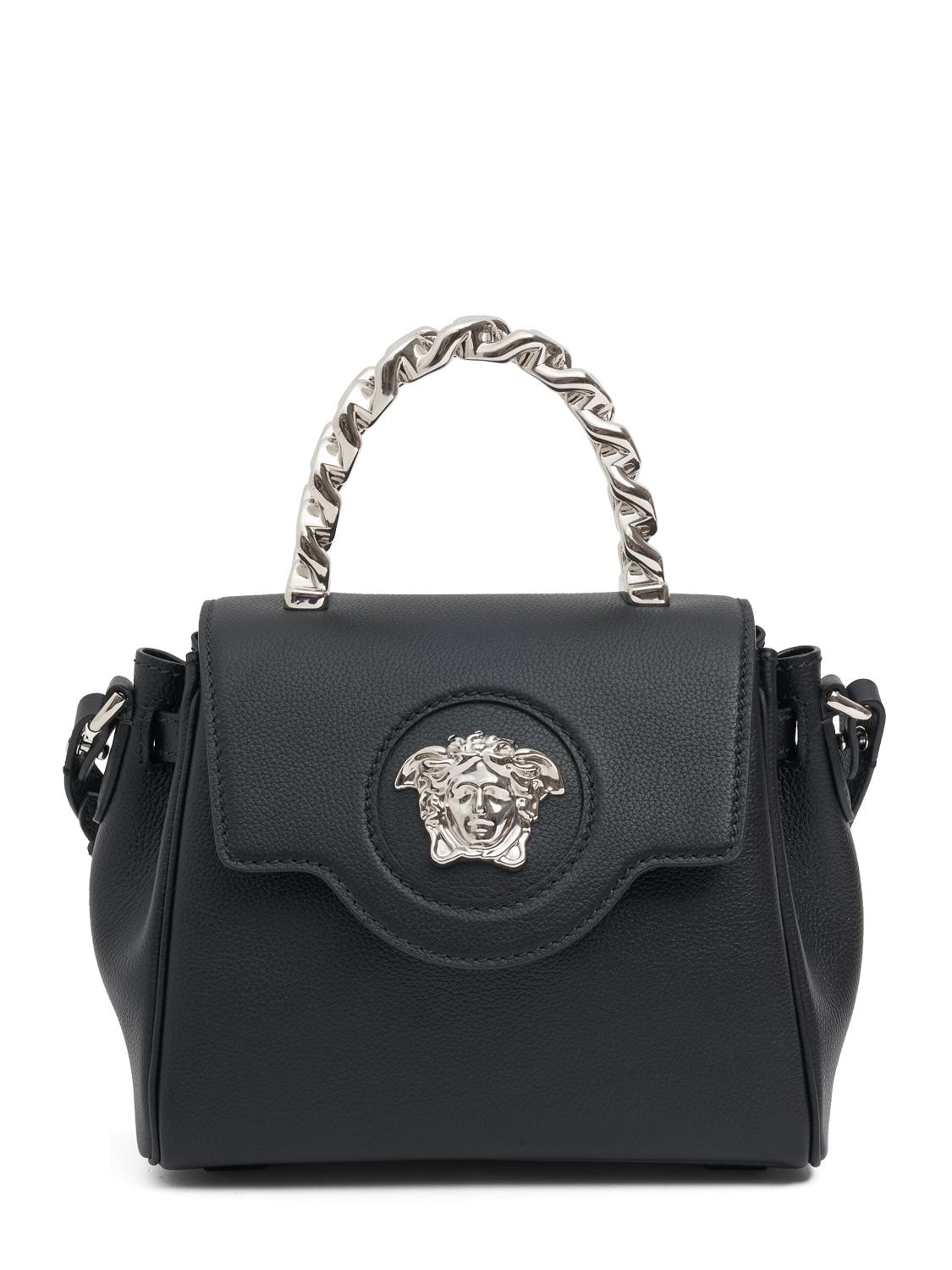 Versace Small Medusa Leather Top Handle Bag In 블랙