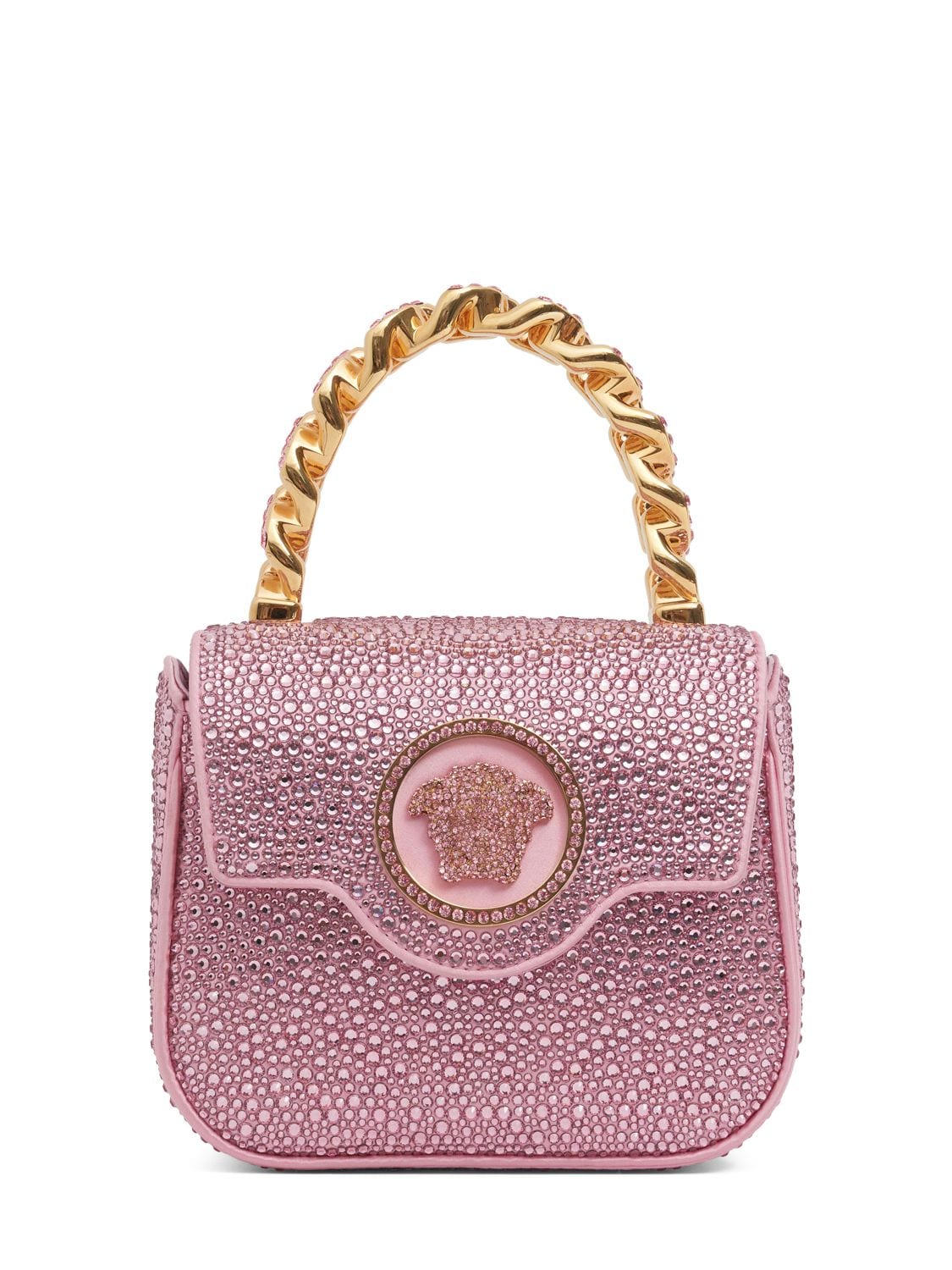 Versace Mini Medusa Crystal Top Handle Bag In 연한 핑크