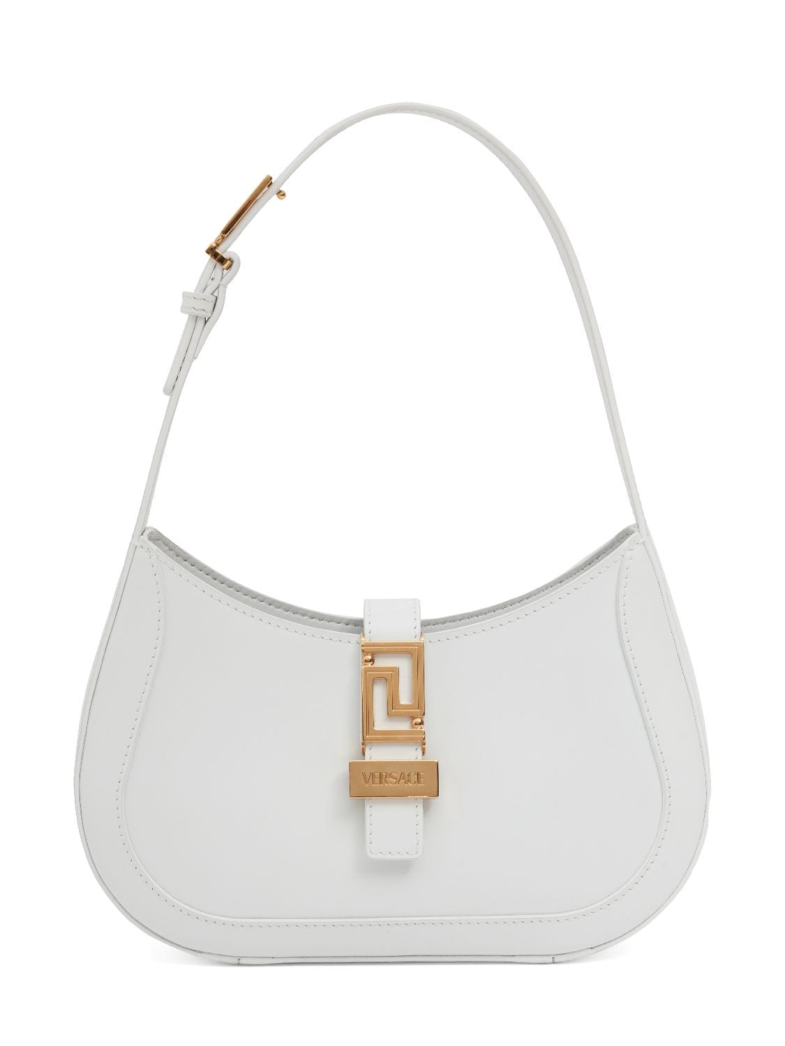 Versace Small Leather Hobo Bag In Optical White