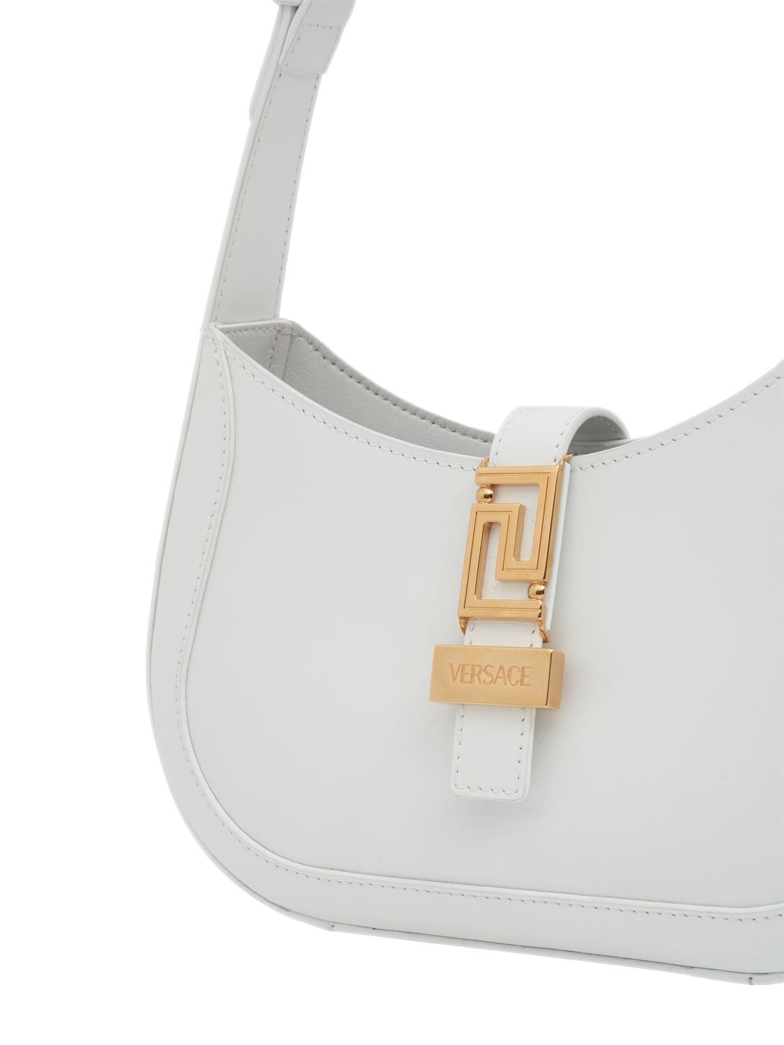 Shop Versace Small Leather Hobo Bag In Optical White