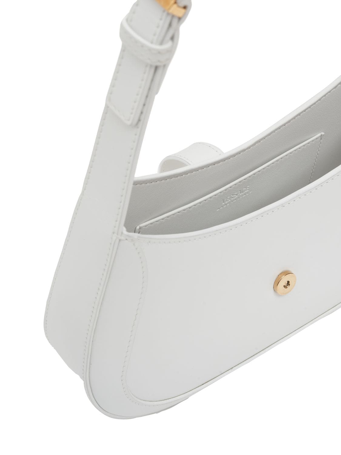Shop Versace Small Leather Hobo Bag In Optical White