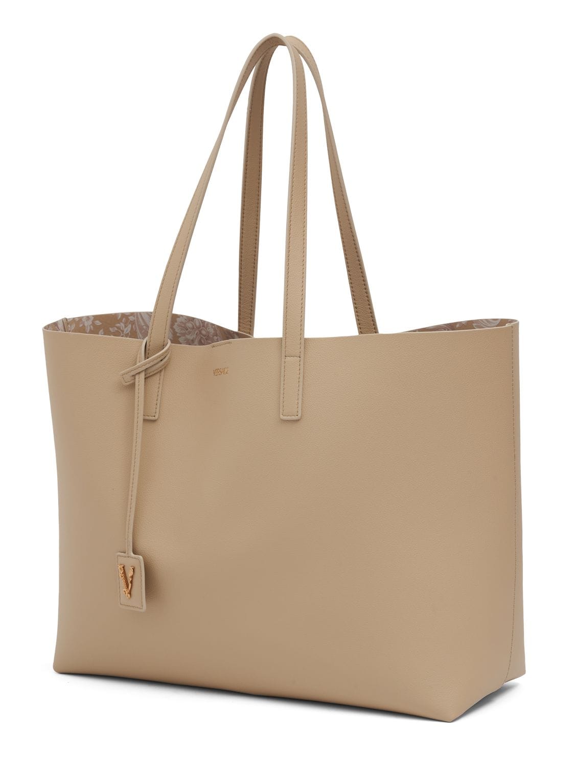 Shop Versace Leather Tote Bag In Sand