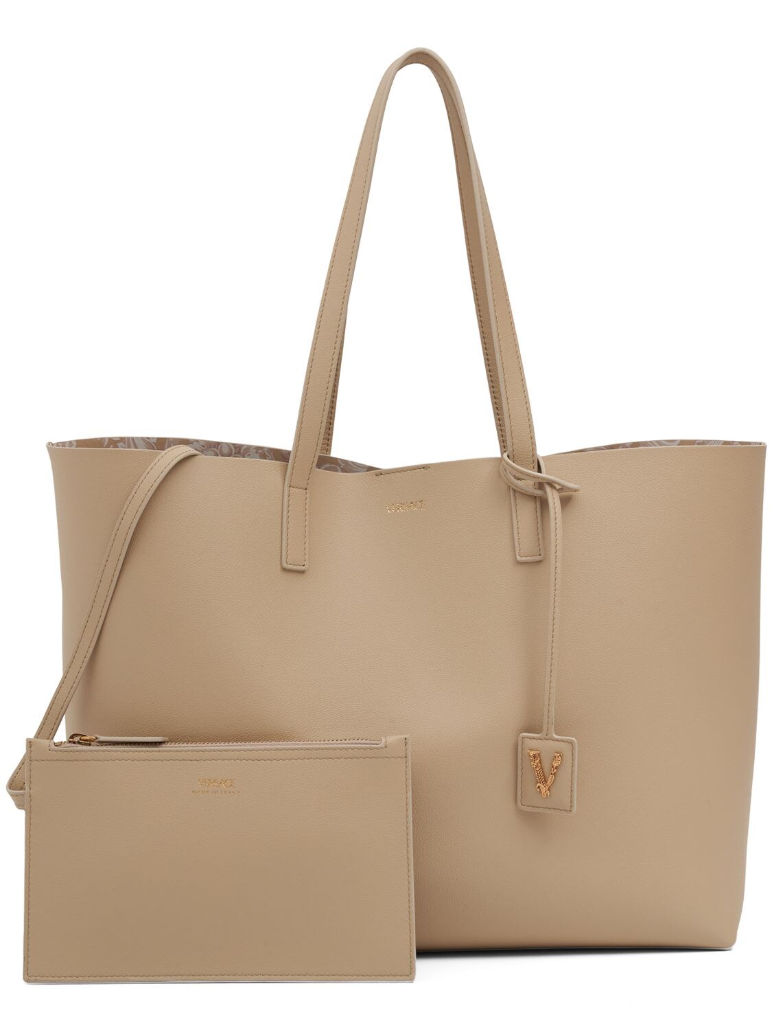 Shop Versace Leather Tote Bag In Sand