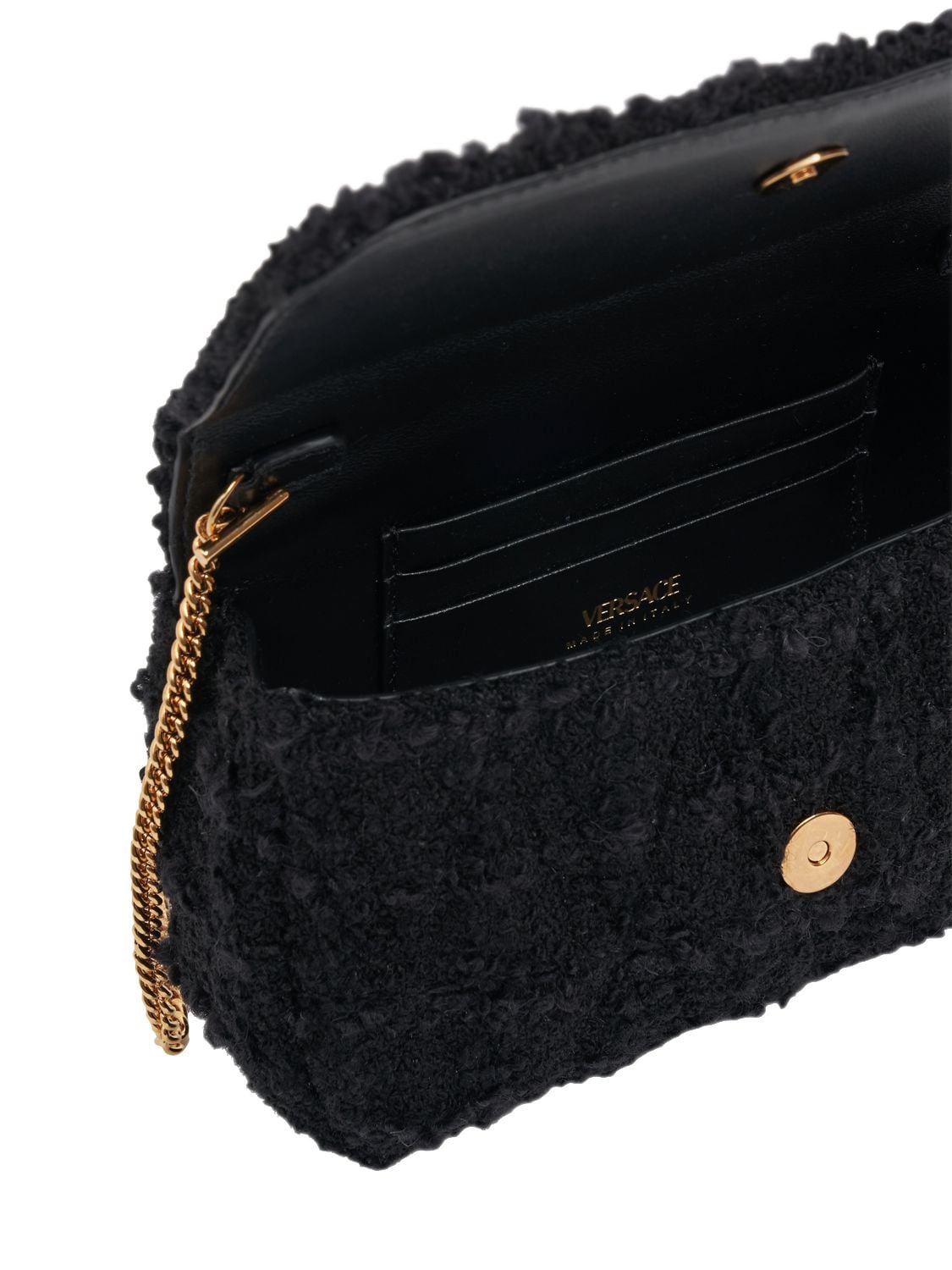 Shop Versace Mini Padded Shoulder Bag W/logo In 블랙