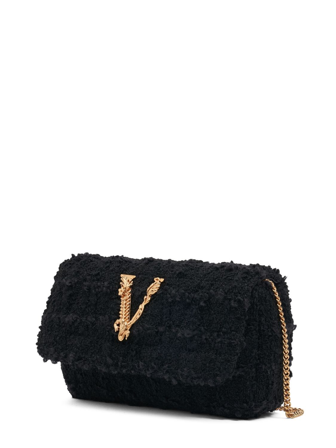 Shop Versace Mini Padded Shoulder Bag W/logo In 블랙