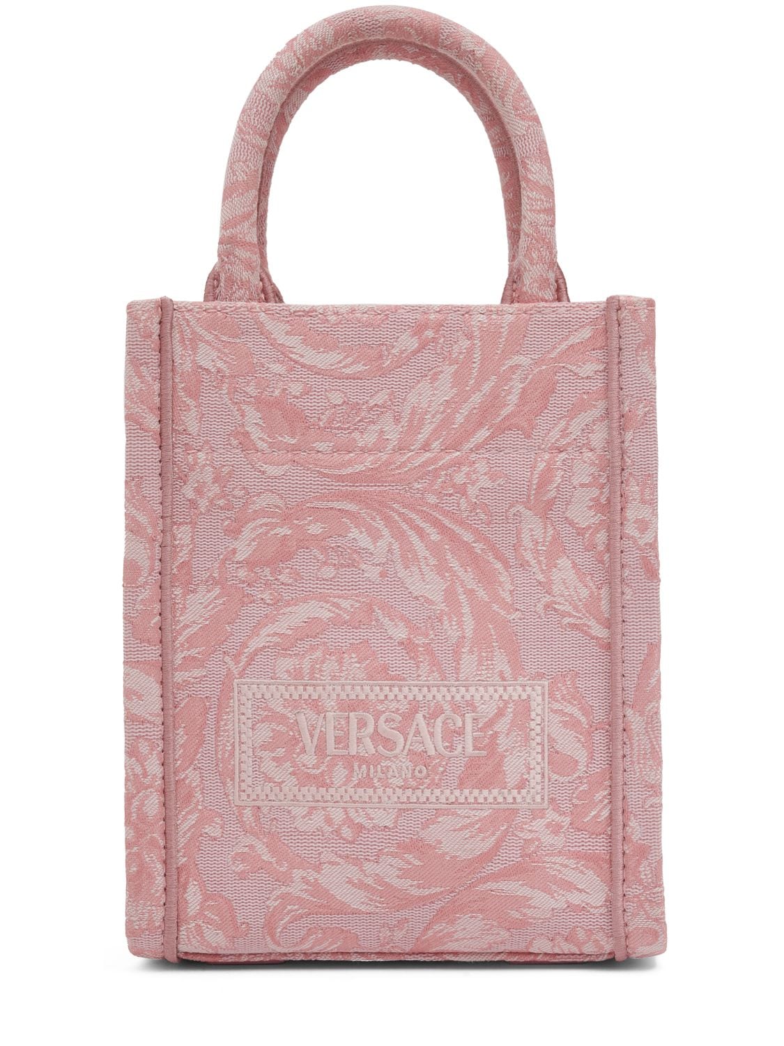 Versace Mini Barocco Jacquard Tote Bag In 베이비 핑크
