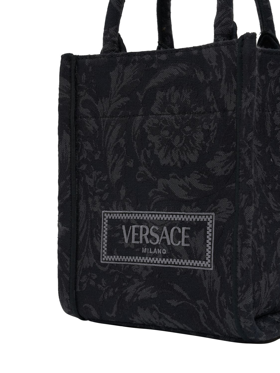 Shop Versace Mini Barocco Jacquard Tote Bag In 블랙