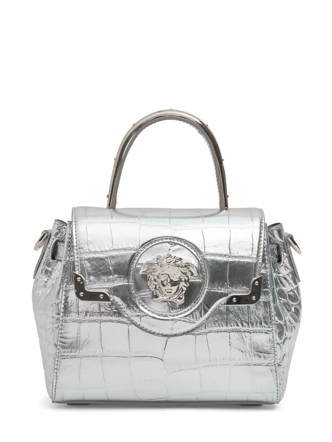 Versace Small Medusa Embossed Leather Bag In 실버