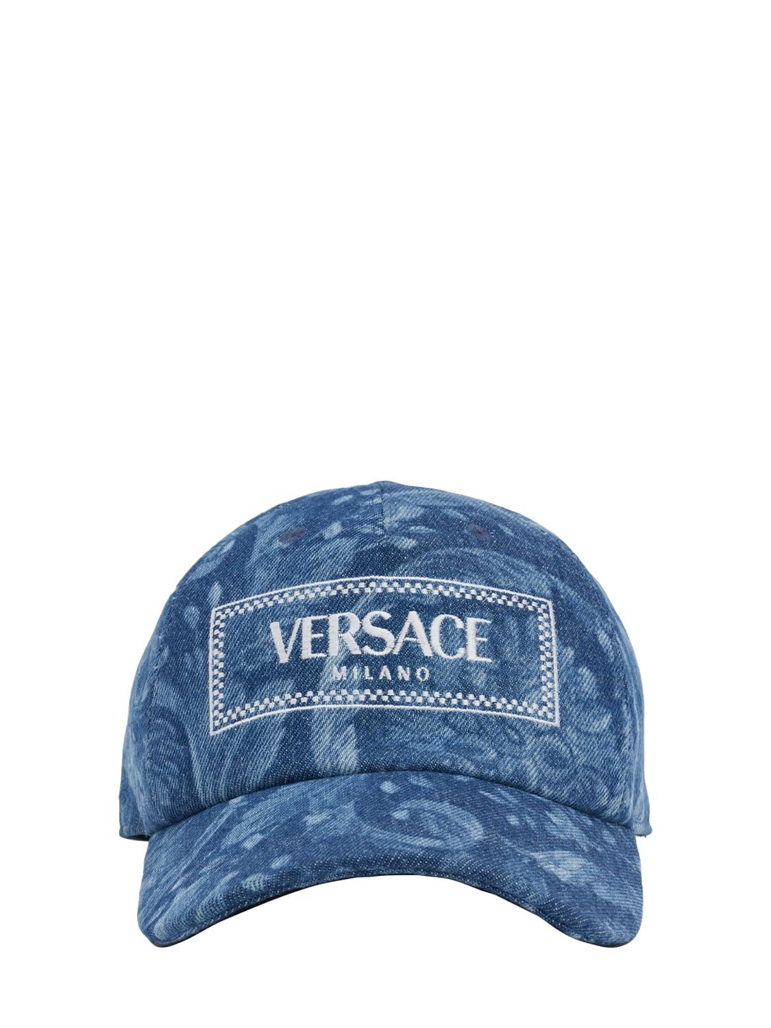 Versace Logo Jacquard Baseball Cap In 인디고