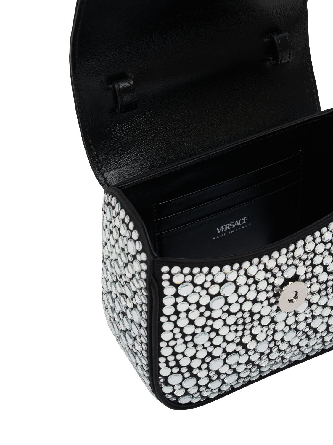 Shop Versace Mini Medusa Top Handle Bag In 실버,블랙