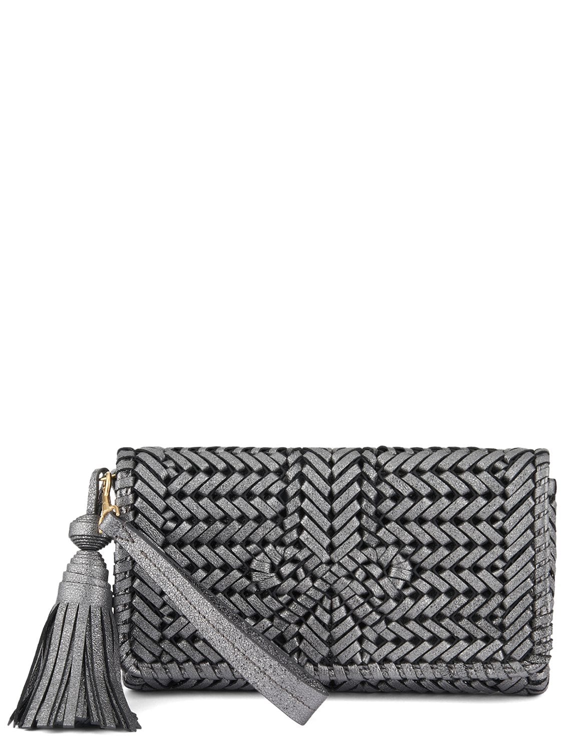 Anya Hindmarch The Neeson Metallic Leather Clutch In Anthrazit