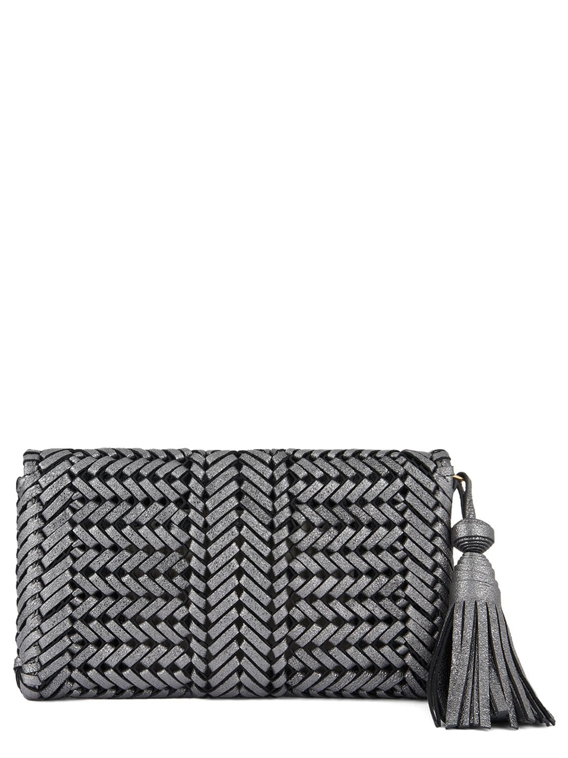 Shop Anya Hindmarch The Neeson Metallic Leather Clutch In Anthrazit