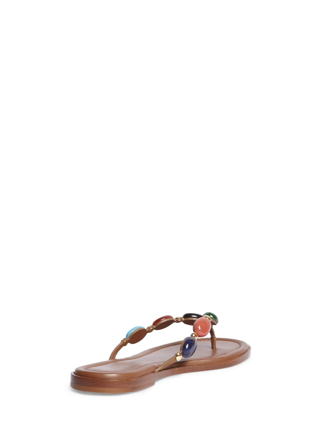 Gianvito Rossi Shanti Thong Embellished Leather Flip Flops In Tan