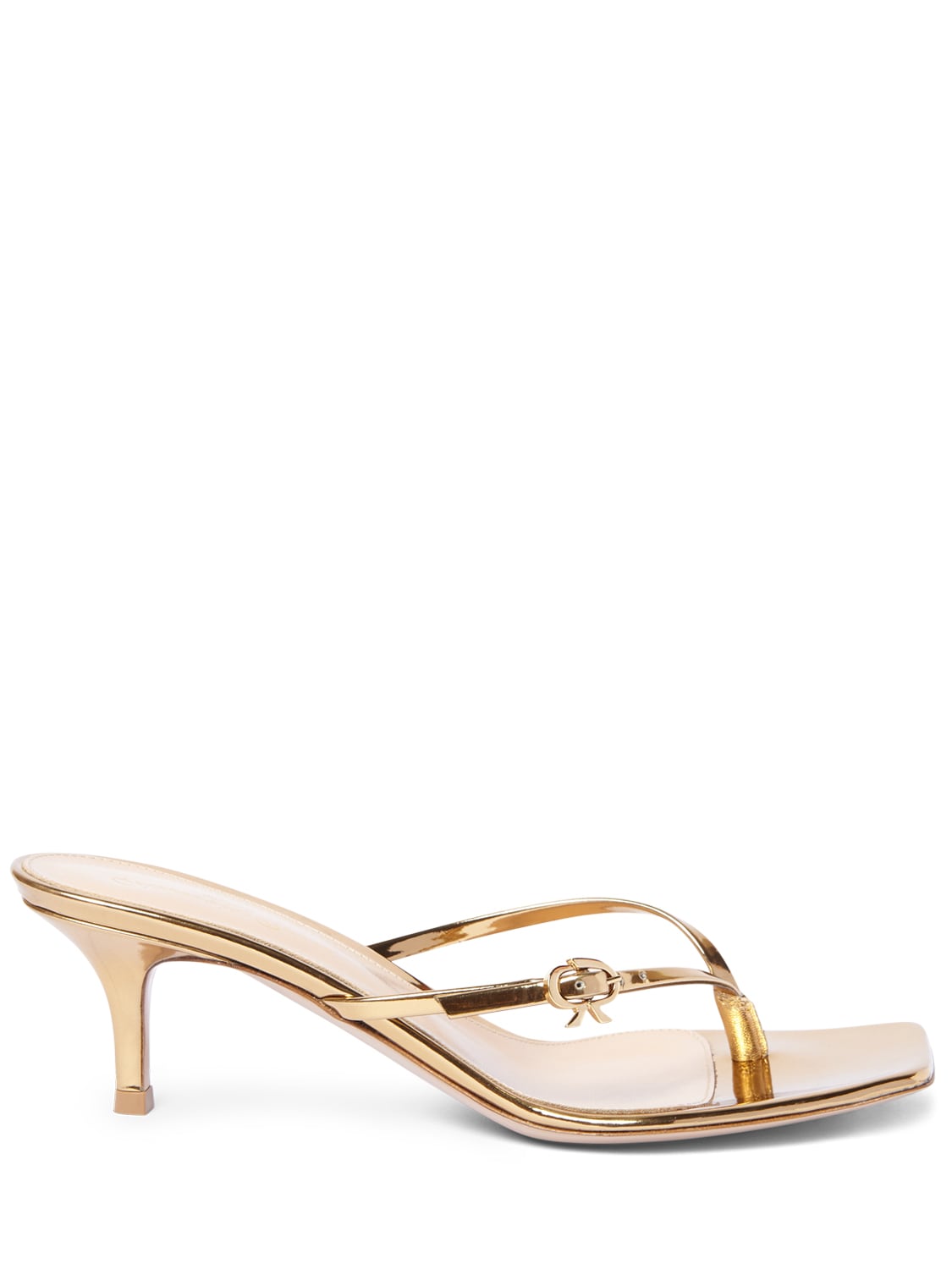 Gianvito Rossi 55mm Ribbon Leather Thong Sandals In Gold