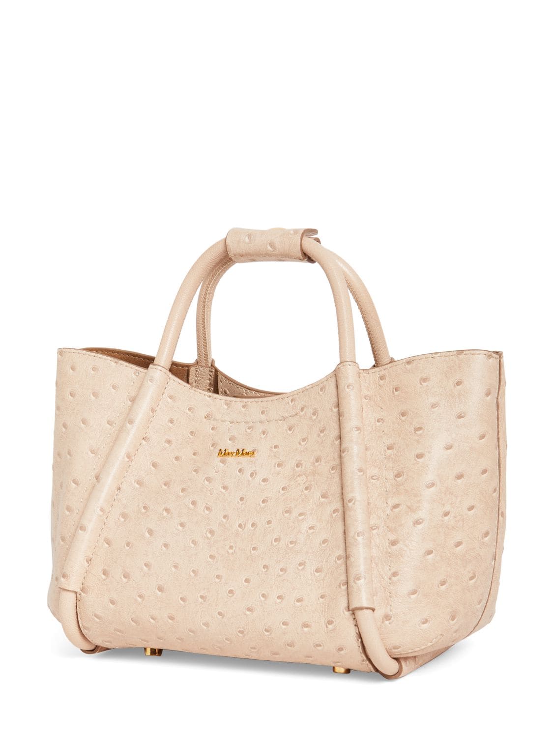 Shop Max Mara Xs Marin Ostrich Embossed Top Handle Bag In Canapa