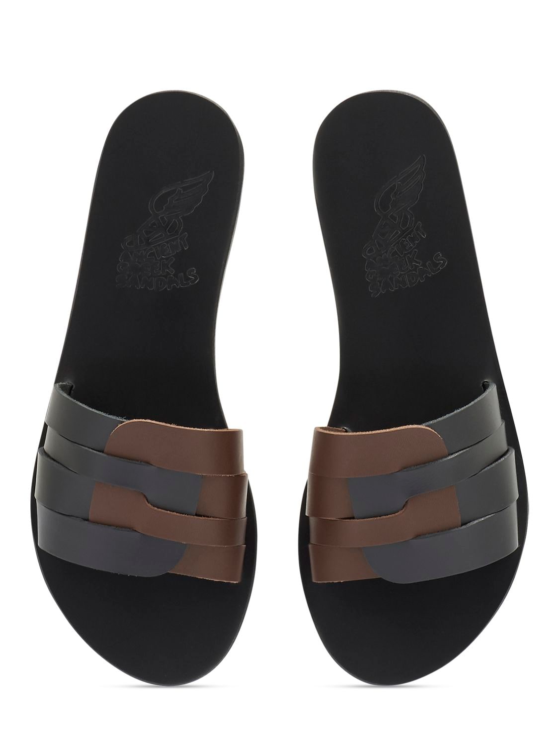 Shop Ancient Greek Sandals 5mm Filenada Leather Flat Slides In Dunkelbraun