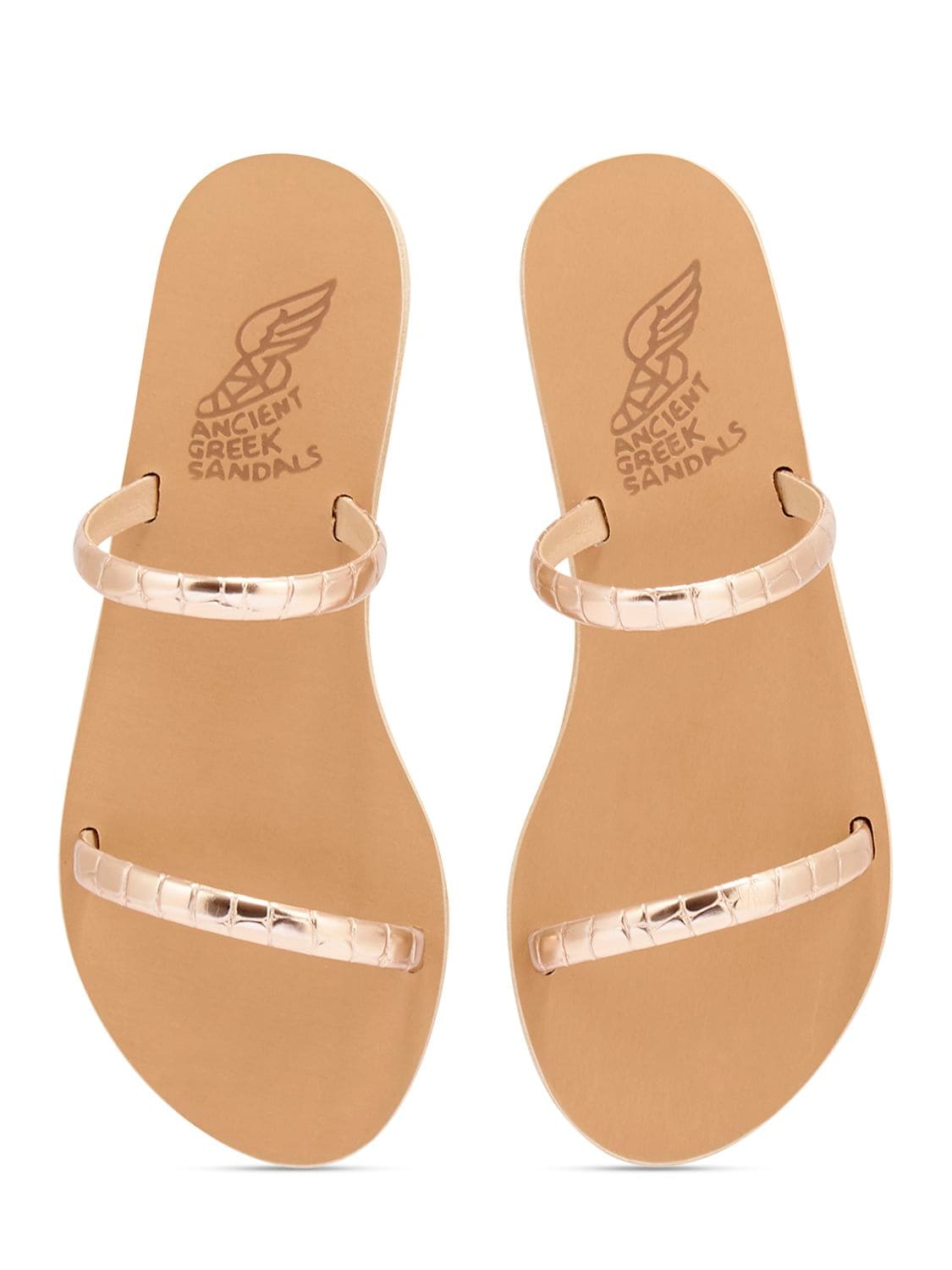 Shop Ancient Greek Sandals Echinda Metallic Python Print Sandals In Rosa,gold