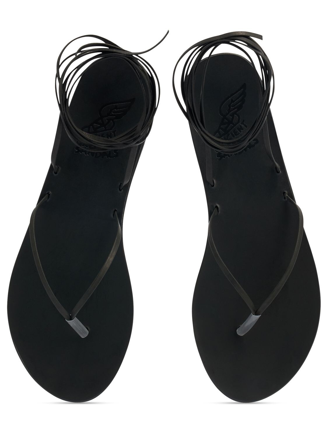 Shop Ancient Greek Sandals 5mm Celia Leather Flat Sandals In Schwarz