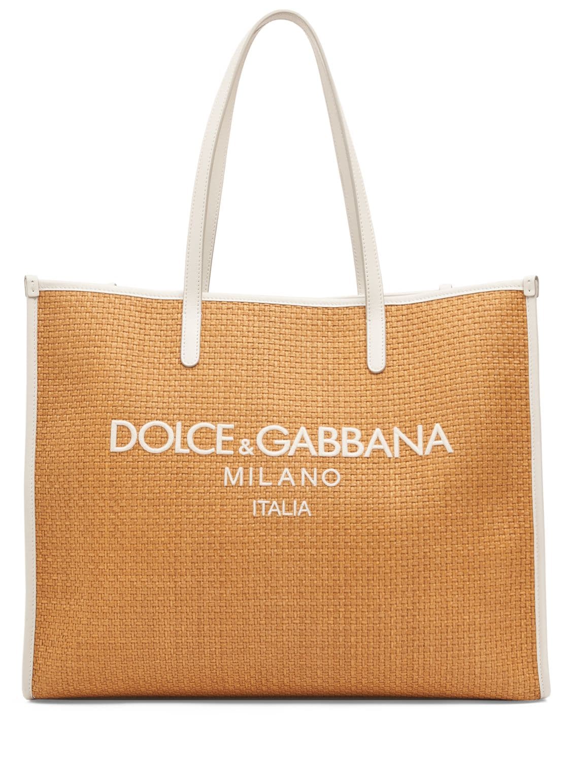Dolce & Gabbana Large Raffia Logo Shopping Bag In Miele,latte