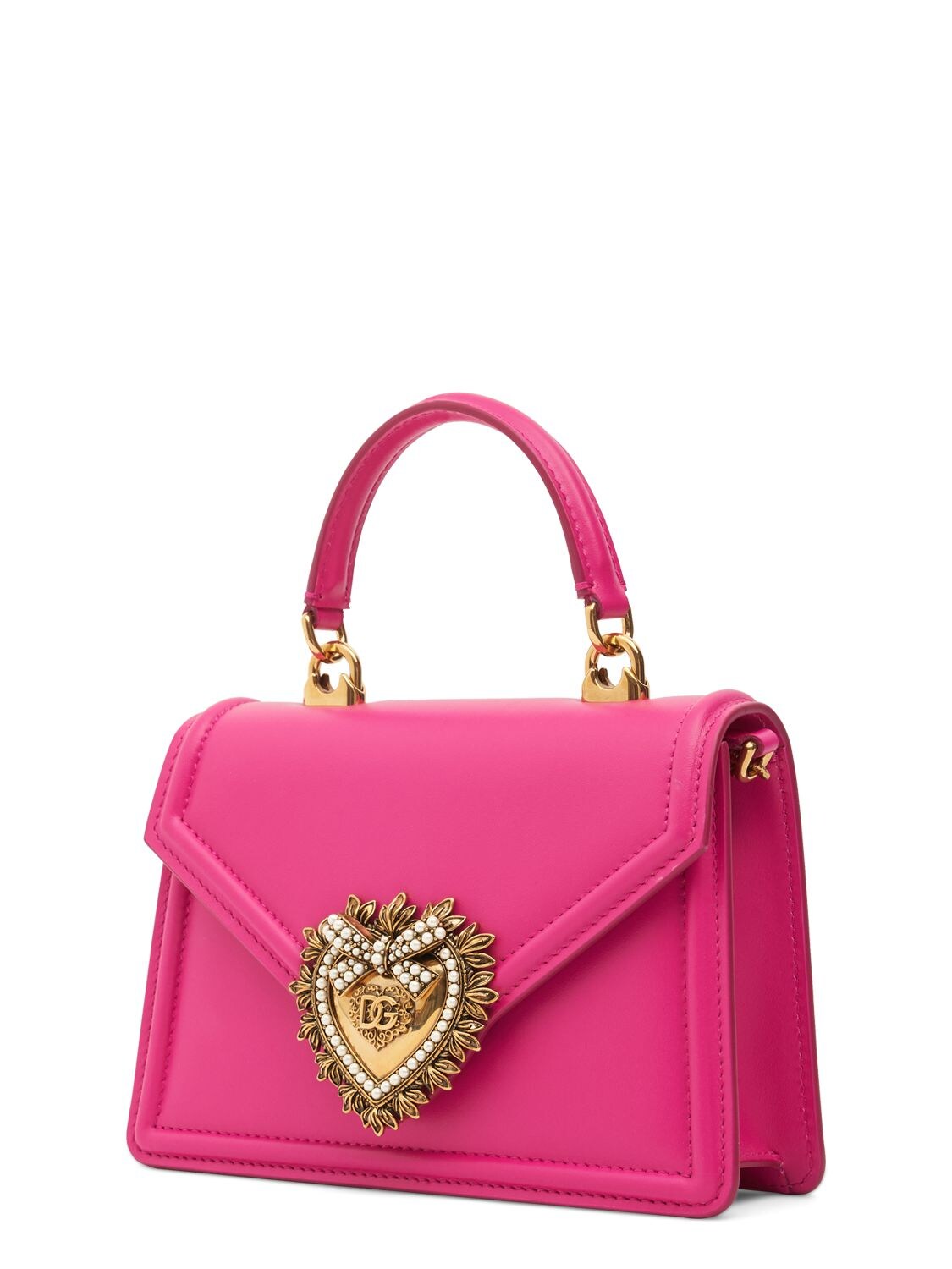 Shop Dolce & Gabbana Mini Devotion Leather Top Handle Bag In Shocking Pink