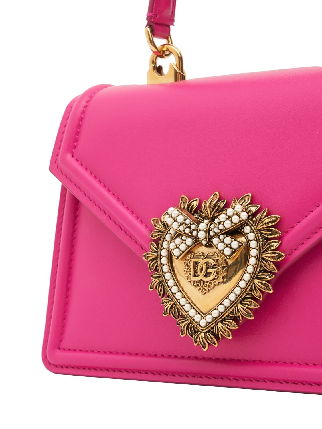 Shop Dolce & Gabbana Mini Devotion Leather Top Handle Bag In Shocking Pink