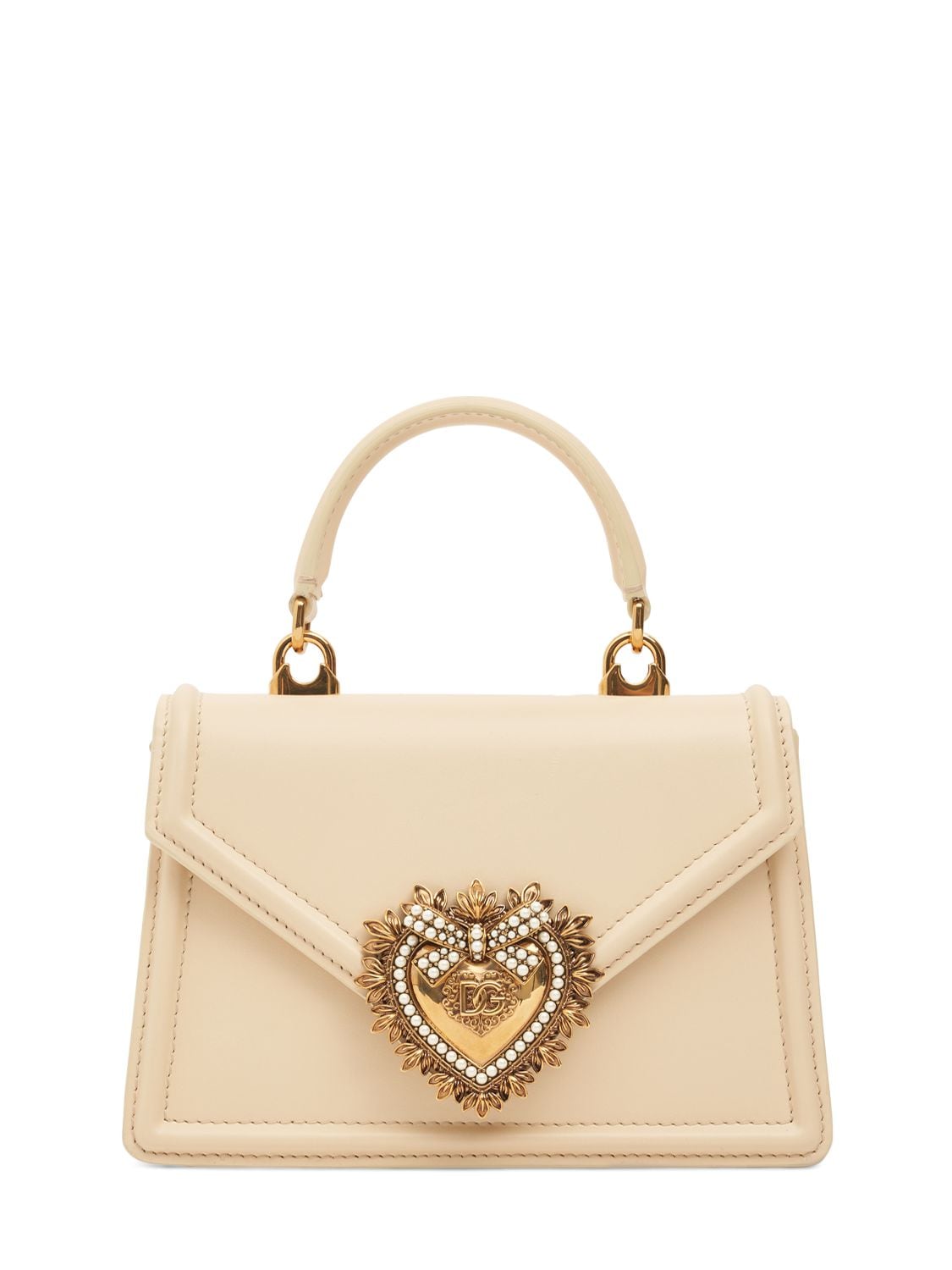 Dolce & Gabbana Mini Devotion Leather Top Handle Bag In Burro