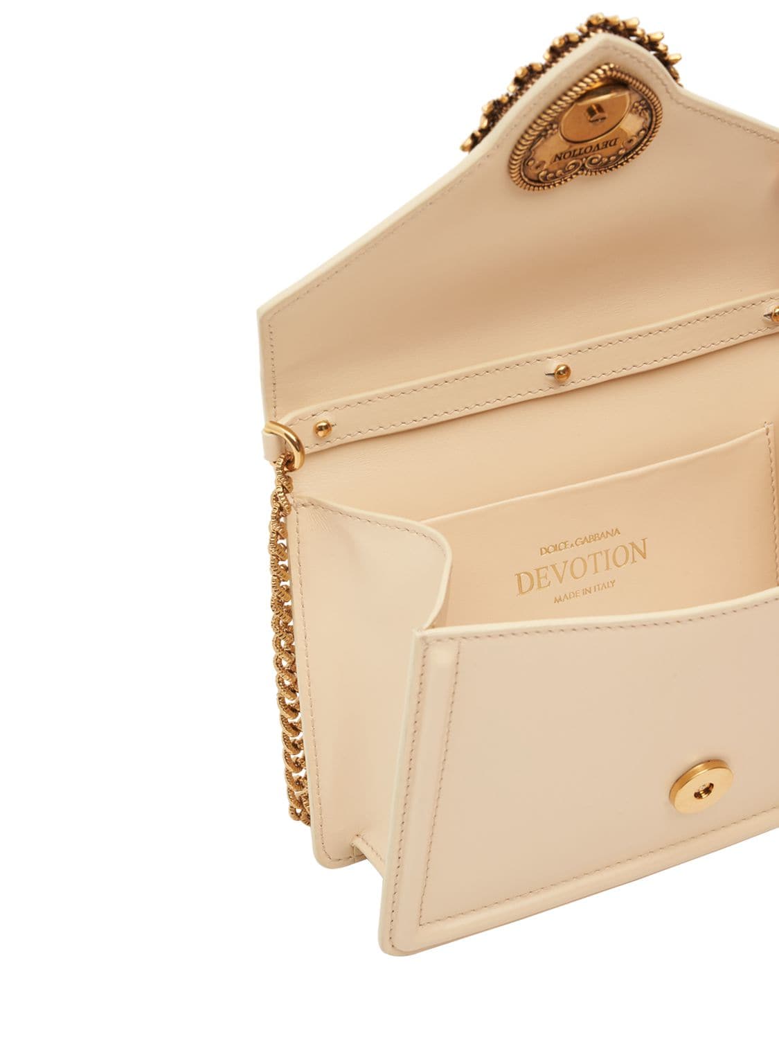 Shop Dolce & Gabbana Mini Devotion Leather Top Handle Bag In Burro