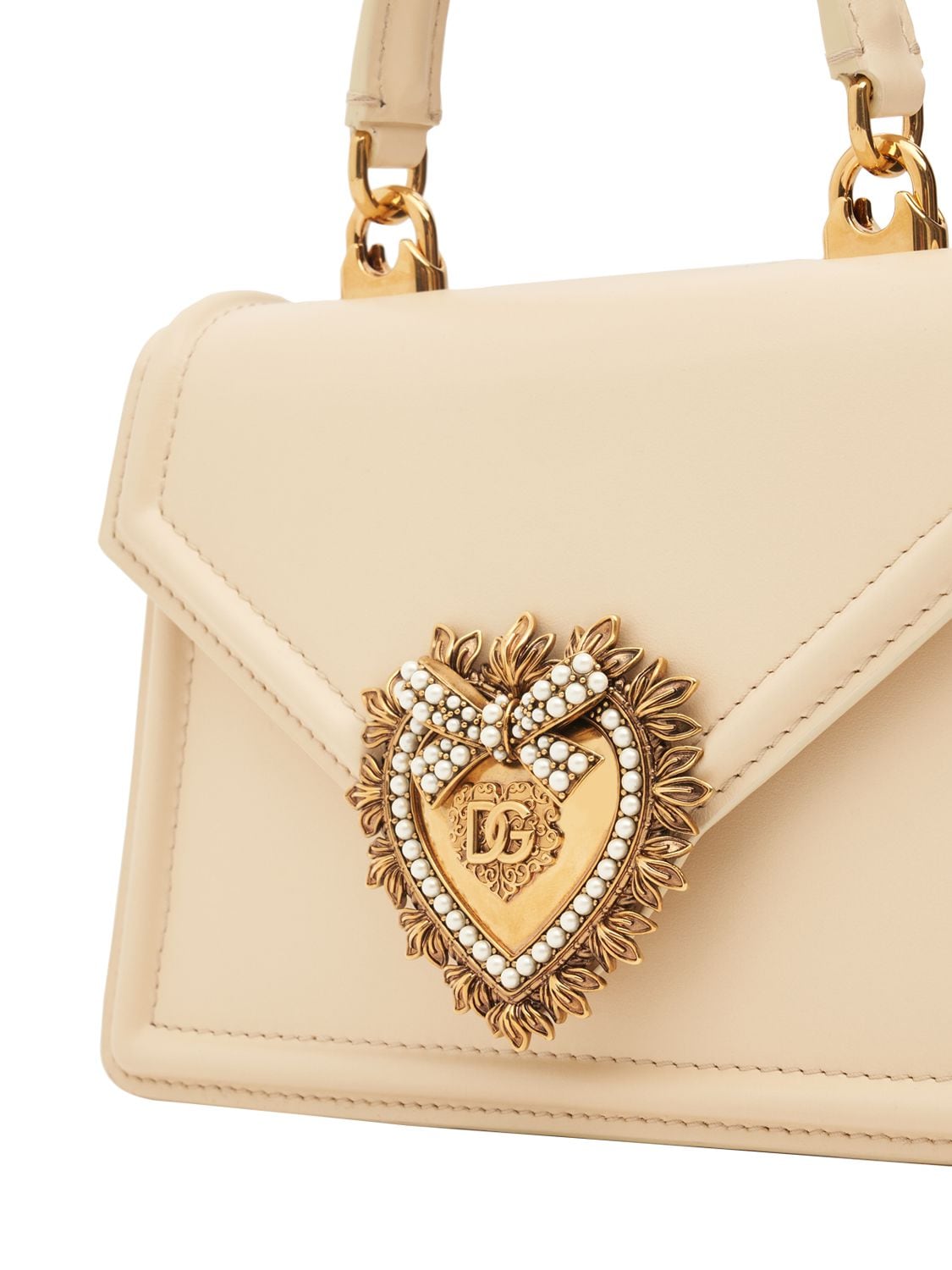 Shop Dolce & Gabbana Mini Devotion Leather Top Handle Bag In Burro
