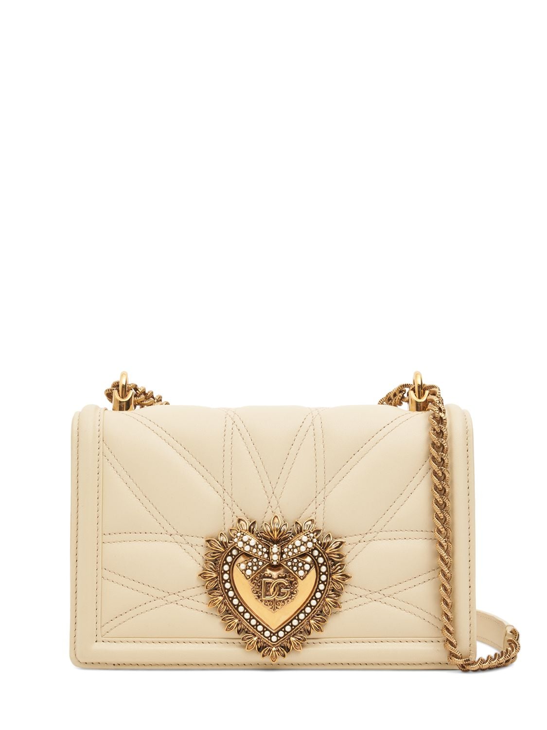 Dolce & Gabbana Devotion Leather Shoulder Bag In Burro