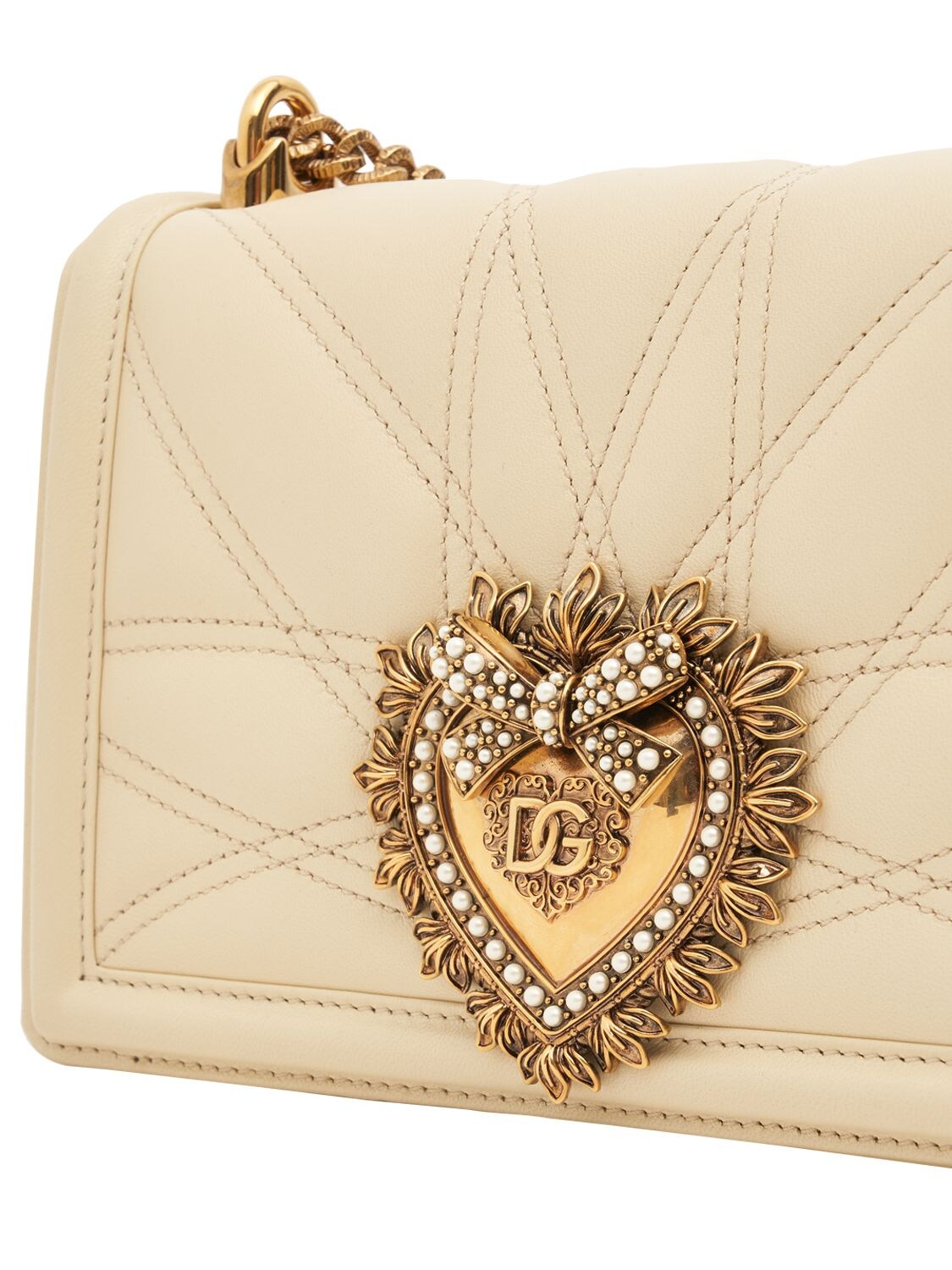 Shop Dolce & Gabbana Devotion Leather Shoulder Bag In Burro