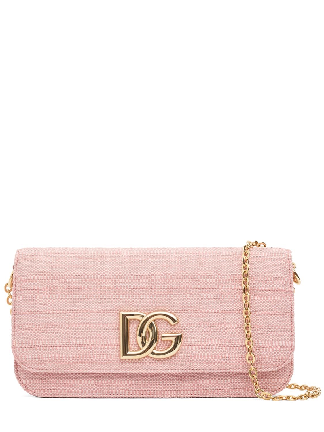 Dolce & Gabbana Raffia Chain Shoulder Bag In Rosa Baby