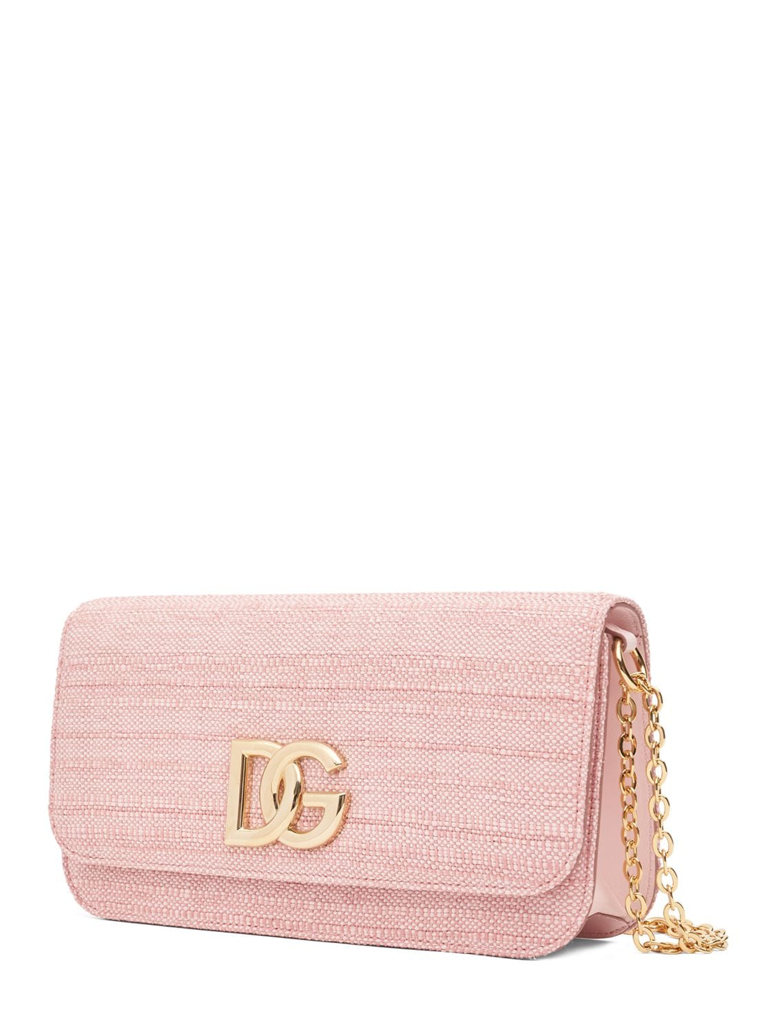 Shop Dolce & Gabbana Raffia Chain Shoulder Bag In Rosa Baby