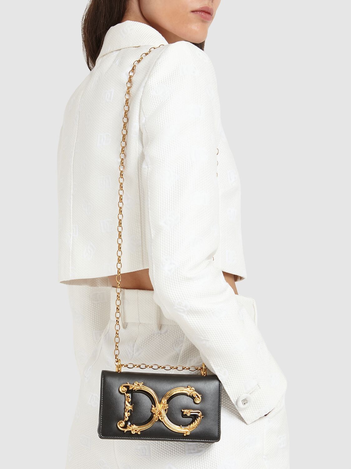 Shop Dolce & Gabbana Mini Dg Girls Leather Shoulder Bag In Black