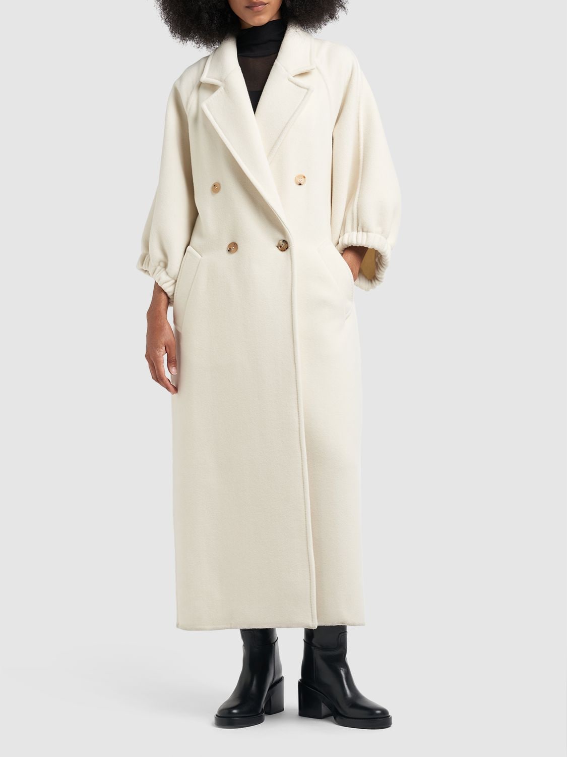 Shop Max Mara Zaffo Cashmere Double Breasted Long Coat In Ivory