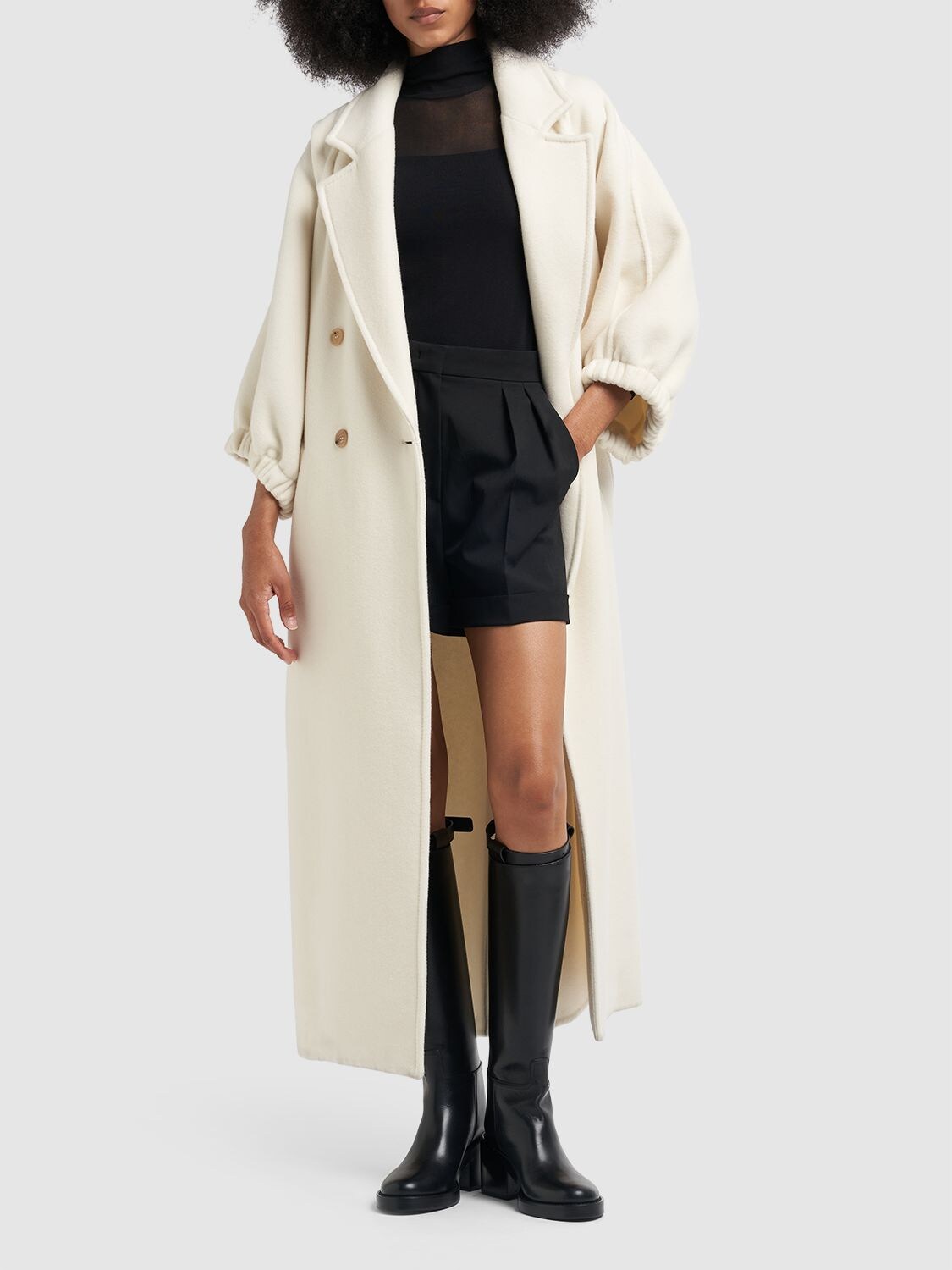 Shop Max Mara Zaffo Cashmere Double Breasted Long Coat In Ivory