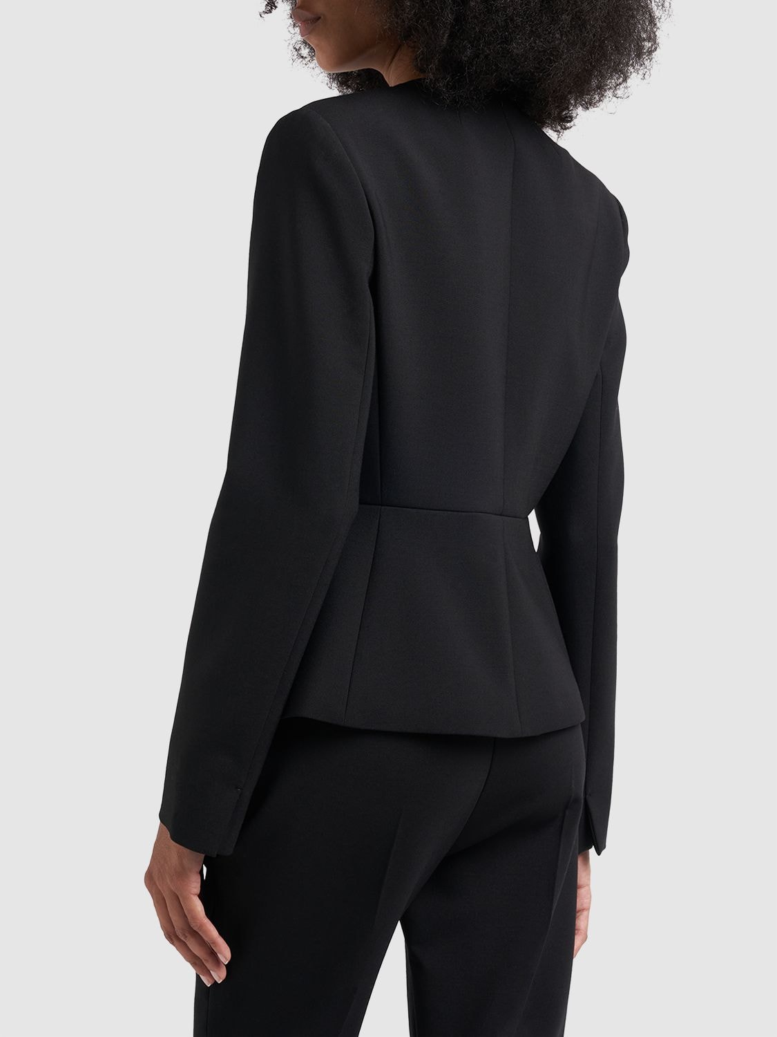 Shop Max Mara Pepli Wool Crepe Collarless Jacket In Black