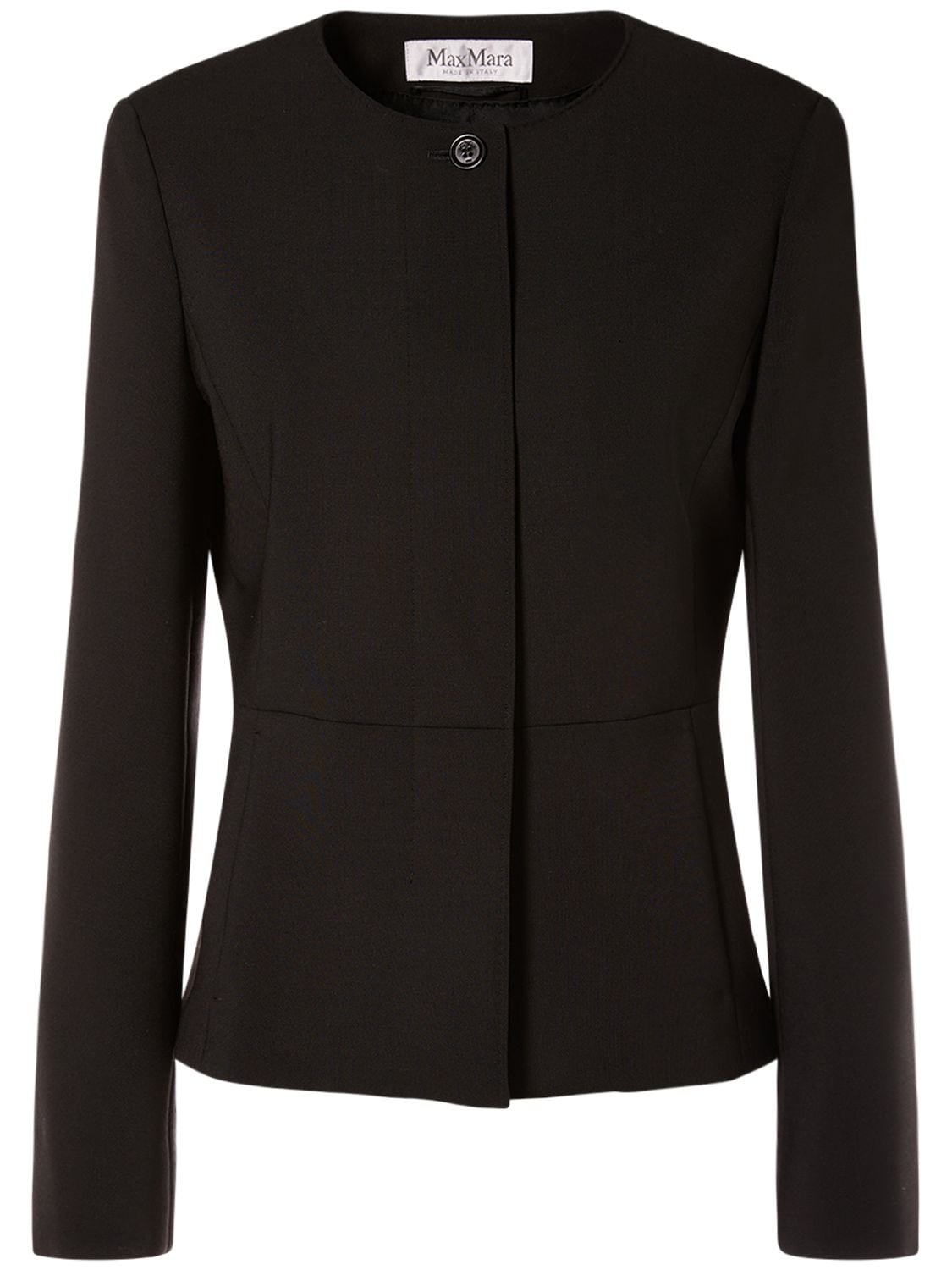 Shop Max Mara Pepli Wool Crepe Collarless Jacket In Black