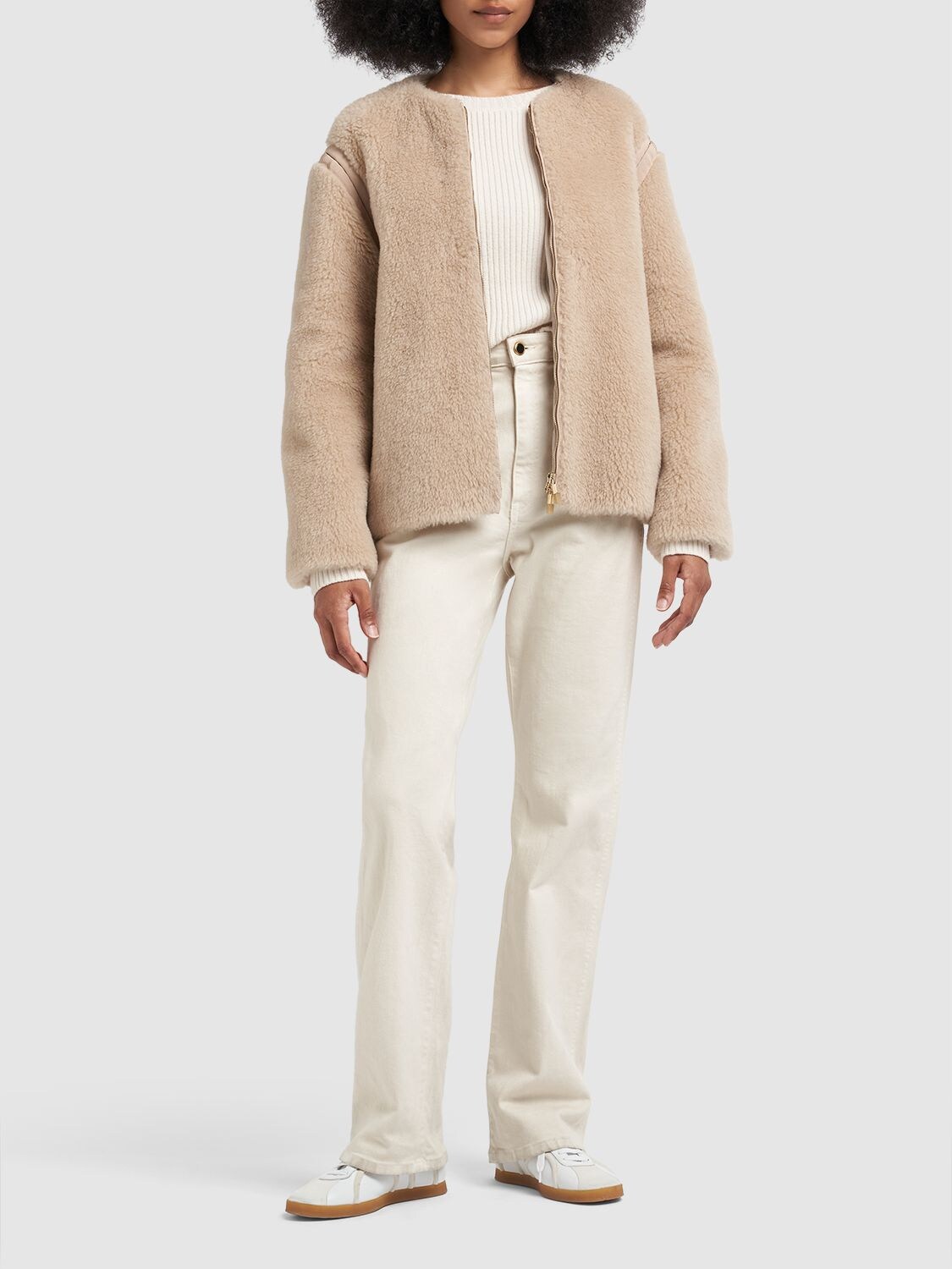 Shop Max Mara Panno Wool Blend Collarless Jacket In Cacha Chiaro