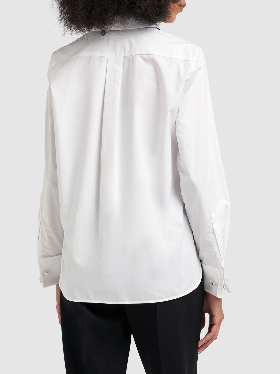 Shop Max Mara Laser Cotton Shirt W/ Bow Tie In White