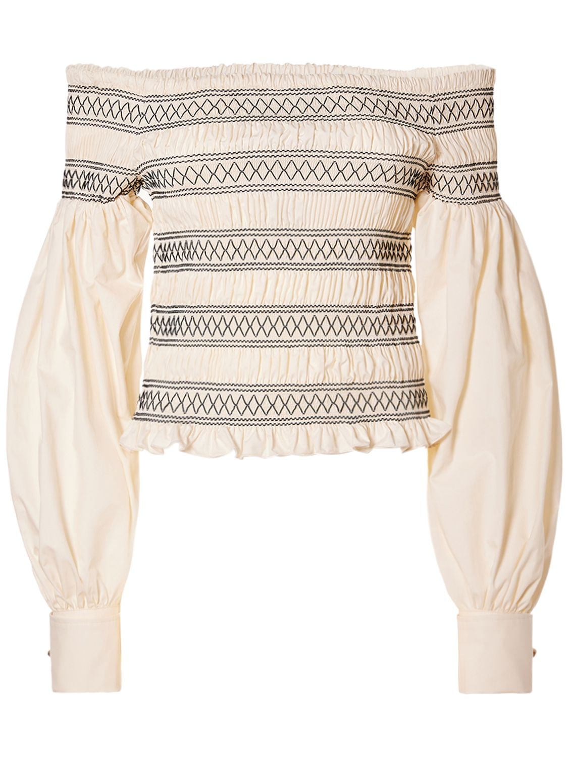 Shop Max Mara Walk Cotton Off-the-shoulder Top In White,multi