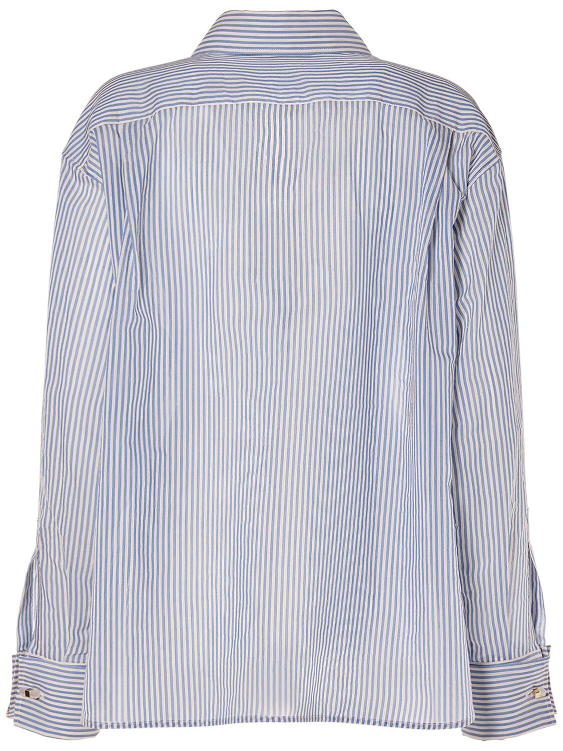 Shop Max Mara Vertigo Striped Cotton & Silk Shirt In White,light Blue