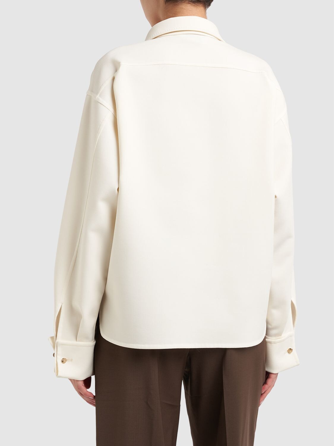 Shop Max Mara Tirolo Wool Crepe Shirt Jacket In Ivory