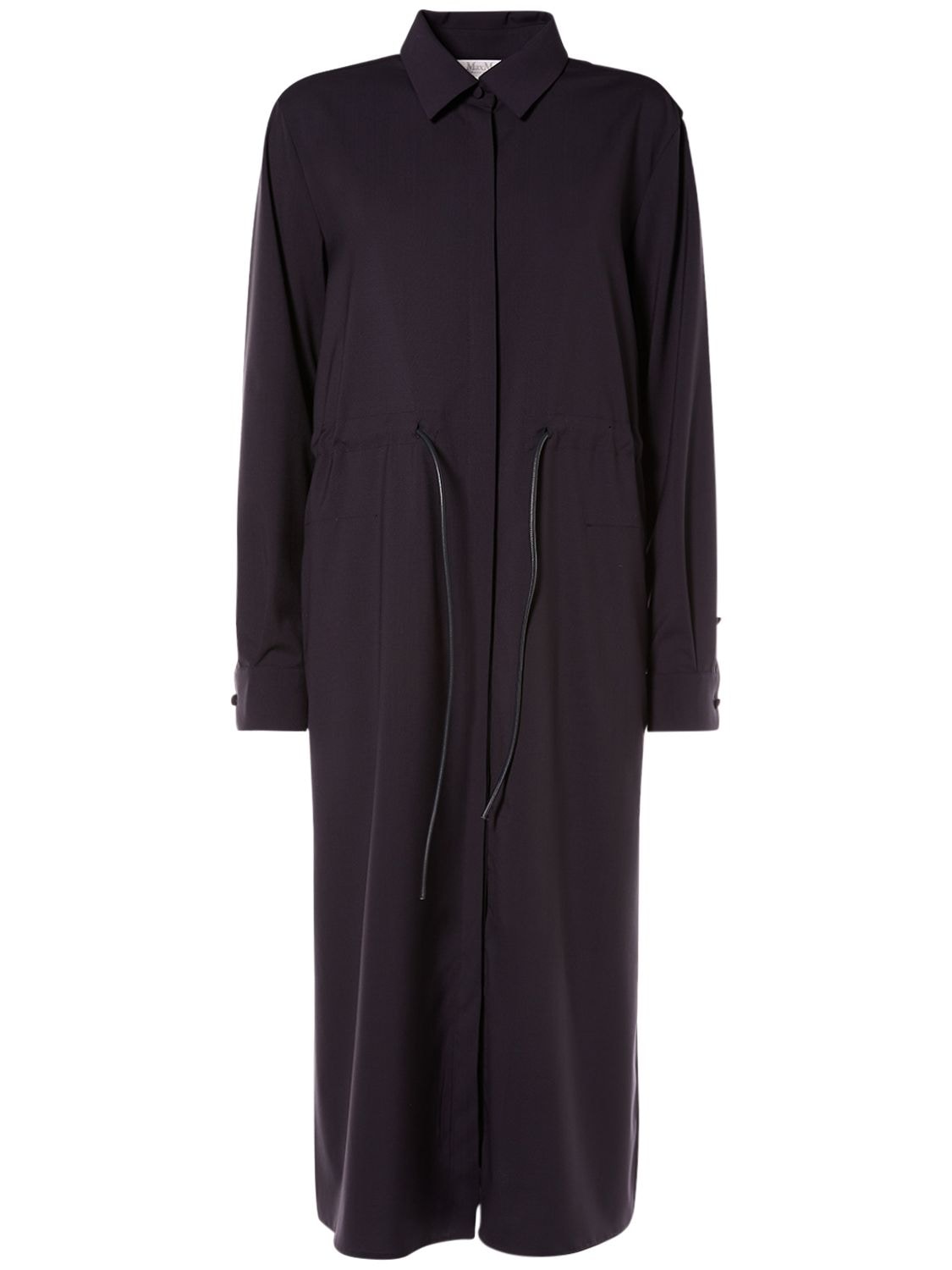 Shop Max Mara Monia Wool Long Sleeve Shirt Midi Dress In Dark Blue