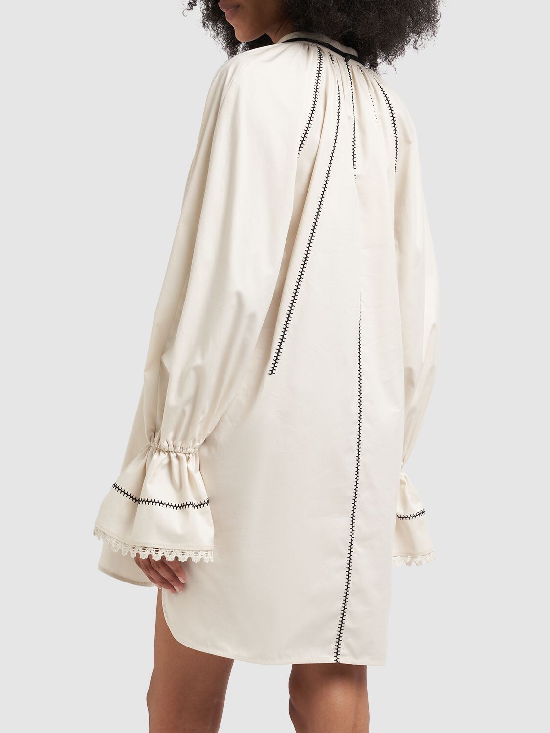 Shop Max Mara Rive Cotton Mini Dress W/ Pompom In Multi Ivory