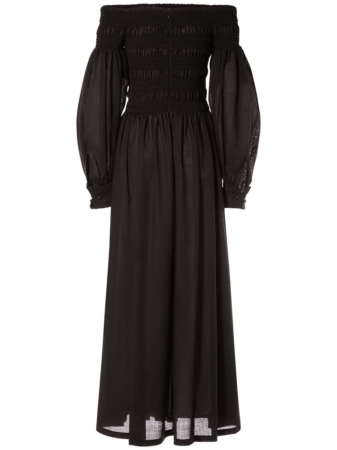 Shop Max Mara Manu Off-the-shoulder Wool Midi Dress In Black