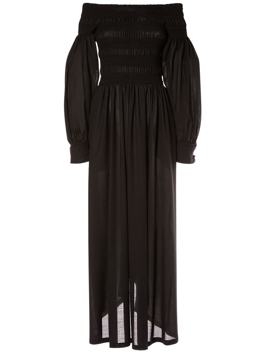 Max Mara Manu Off-the-shoulder Wool Midi Dress In Black