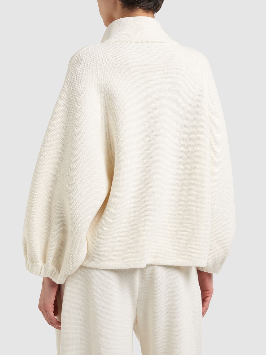 Shop Max Mara Smirne High Neck Wool Jacket W/ Zip In Ivory