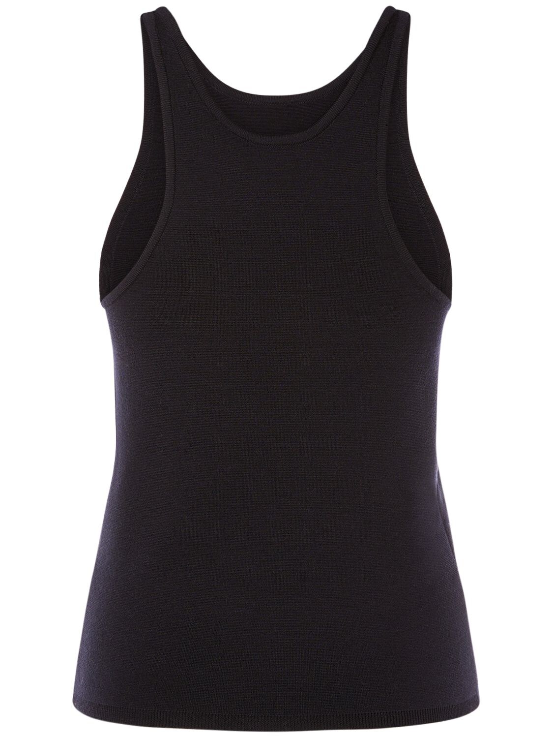 Shop Max Mara Alfeo Wool Blend Knit Sleeveless Top In Dark Blue