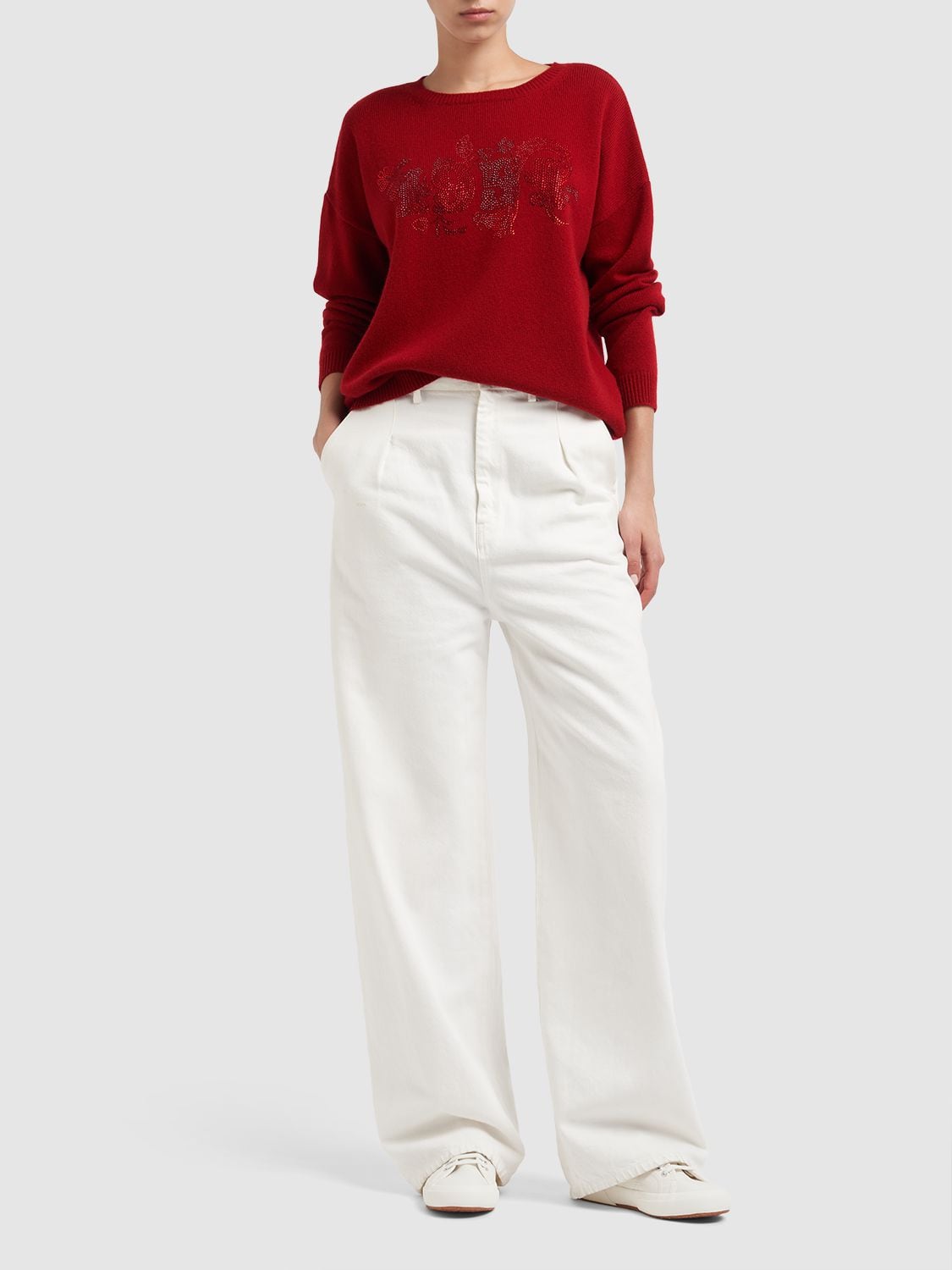 Shop Max Mara Nias Embroidered Wool & Cashmere Sweater In Red