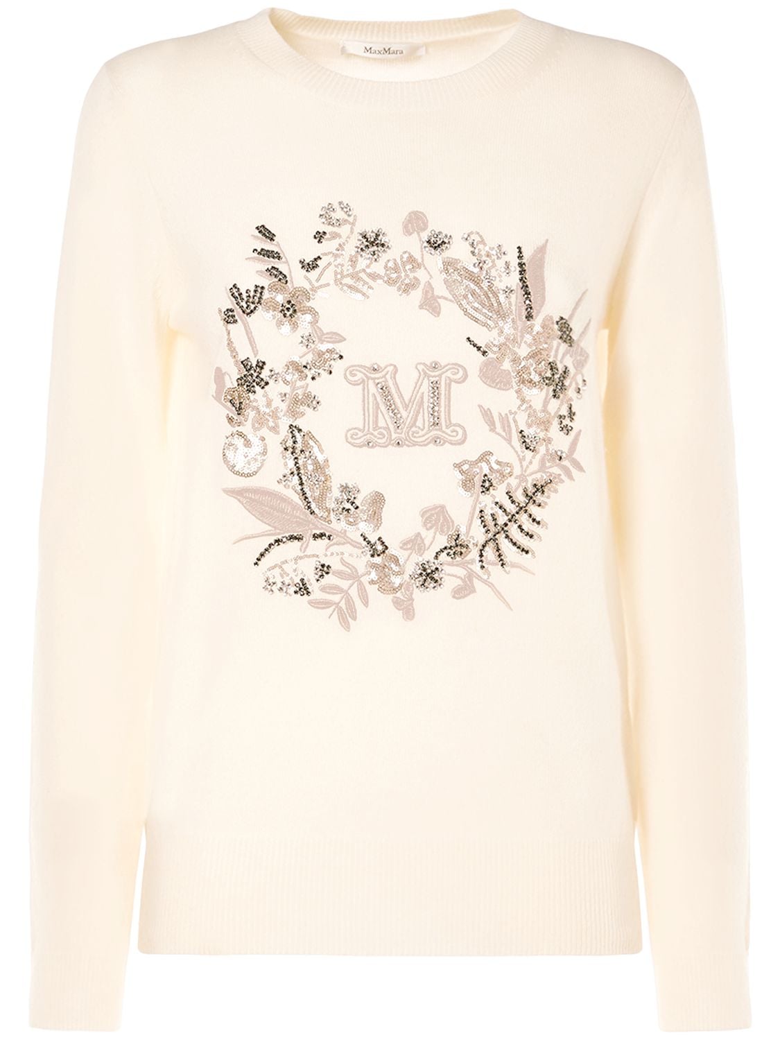 Shop Max Mara Bari Sequined Wool & Cashmere Sweater In White,multi